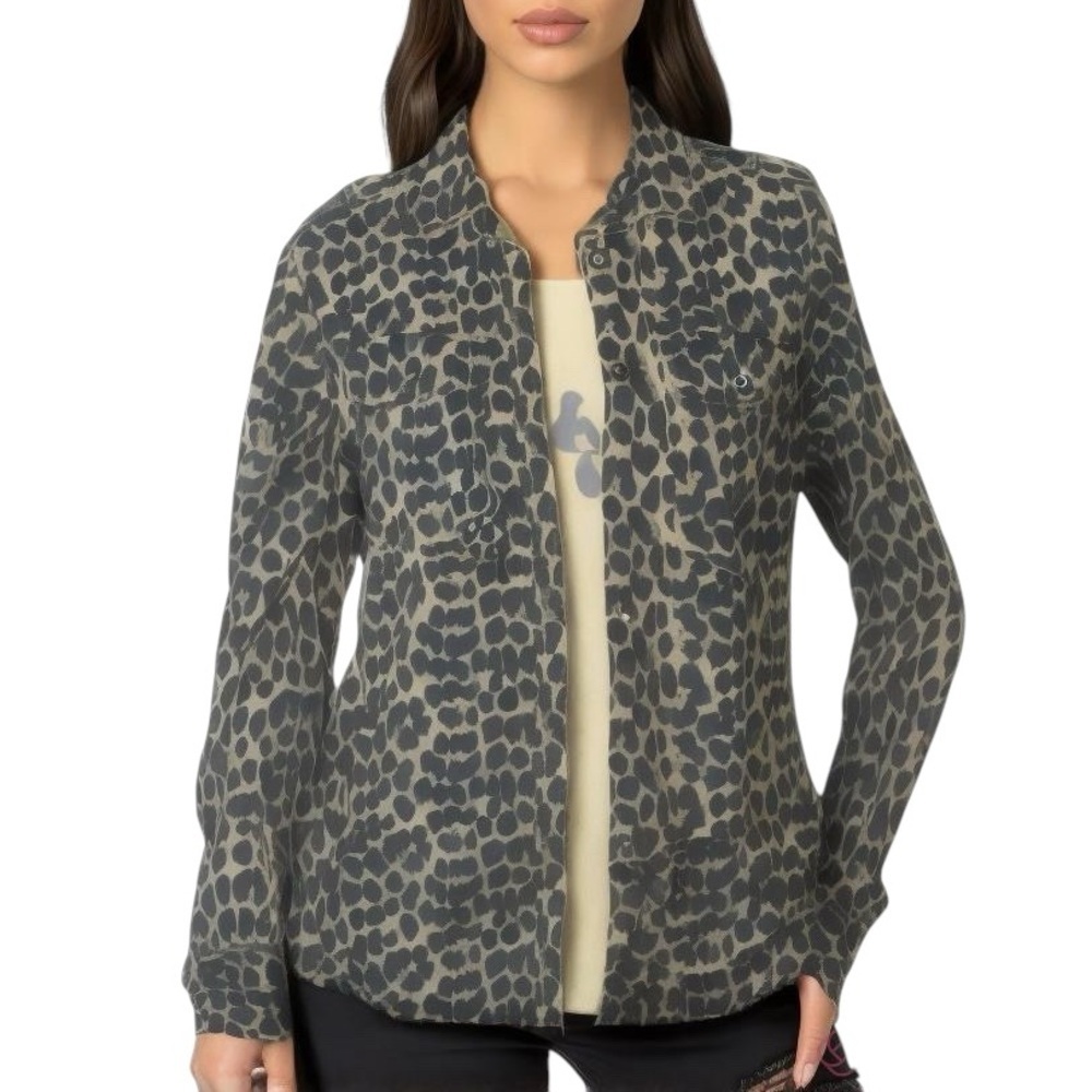BANANA REPUBLIC Dillon Button Down Shirt Jacket Shacket Leopard Print Size Small